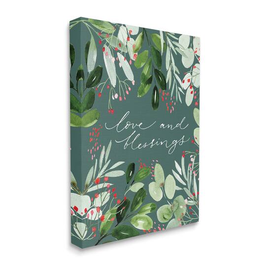 Stupell Industries Love & Blessings Green Floral Leaves Canvas Wall Art